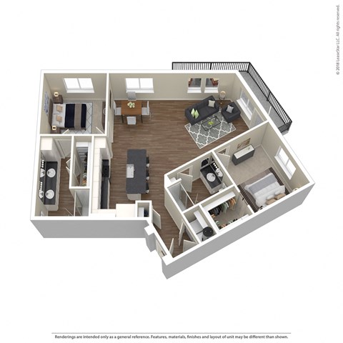 Floor plan for 2 beds, 2 baths, 1293 sqft